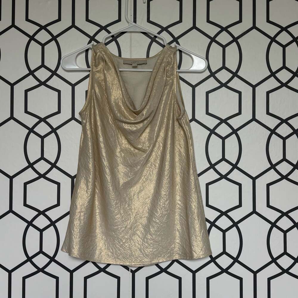 Loft Metallic Gold Cowl Neck Sleeveless Top Size S